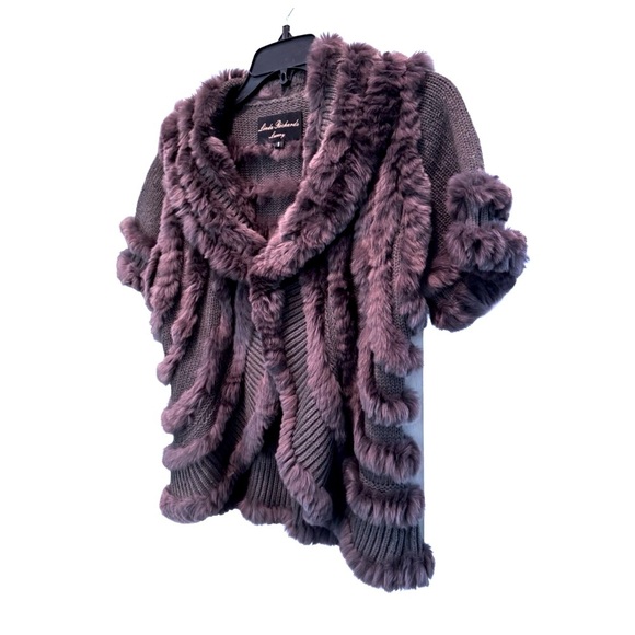Linda Richards Women’s Waist-Length Rabbit-Fur Jacket. Purple/Black. Small - Picture 6 of 11